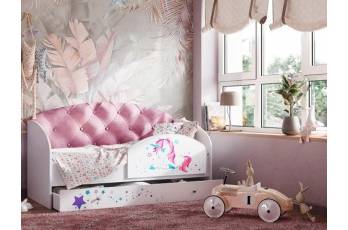 Кровать Звездочка с бортиком Белый-розовый