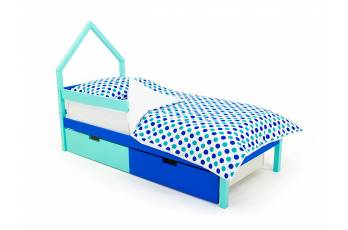 Кровать-домик мини Svogen с ящиками и бортиком мятно-синий