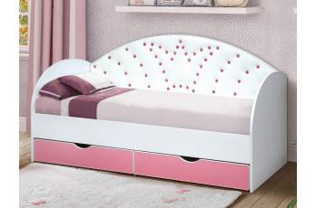 Кровать с продольной мягкой спинкой Корона №4 800х1600 мм розовая