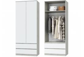 Шкаф для одежды 2х дверный с ящиками Лори дуб серый, белый
