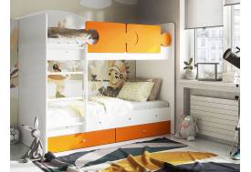 Кровать двухъярусная Тетрис латы с бортиками белый-оранжевый