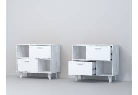 Тумба Эго Т-1 2 ящика бетон светлый/белый глянец на ножках