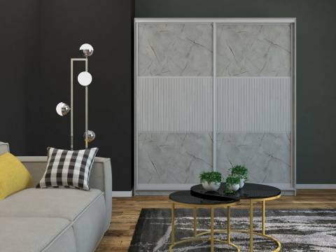 Шкаф-купе Юлия 2000 широкая рельефная вставка МДФ Каспий светлый