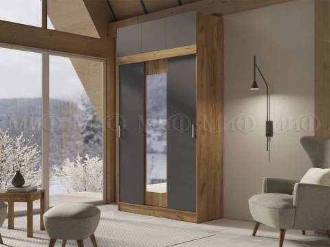 Шкаф с антресолью Бася/Роджина Графит/Дуб крафт