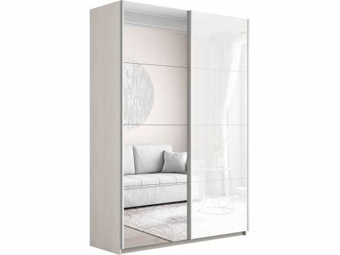 Шкаф-купе Прайм 2-х дверный 1200 Зеркало/Стекло Белое Ясень Анкор Светлый