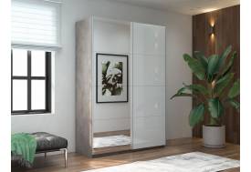 Шкаф-купе Прайм 2-х дверный 1600 Зеркало/Стекло Белое Бетон