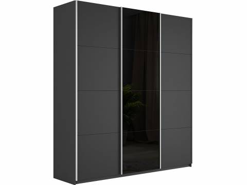 Шкаф-купе Прайм 3-х дверный 1800 ДСП/Стекло Черное/ДСП Серый Диамант