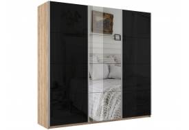 Шкаф-купе Прайм 3-х дверный 2100 Зеркало/Стекло Черное/Зеркало Сонома