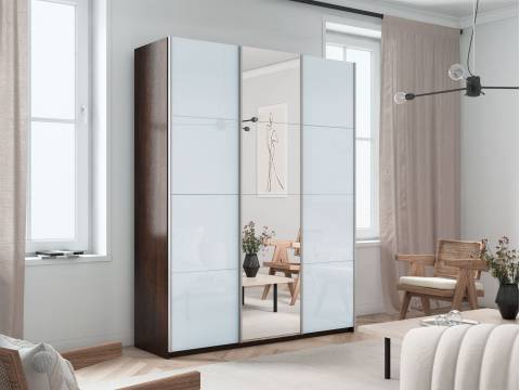 Шкаф-купе Прайм 3-х дверный 2100 два Стекла Белые/Зеркало Венге