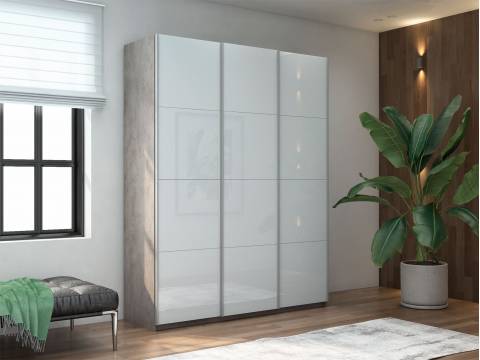 Шкаф-купе Прайм 3-х дверный 1800 три стекла белые Бетон