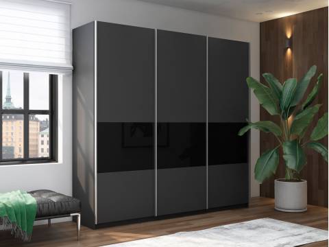 Шкаф-купе Прайм Широкий 3-х дверный ДСП/вставки Стекло Черное Серый Диамант