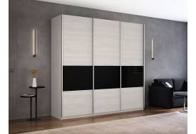 Шкаф-купе Прайм Широкий 3-х дверный ДСП/вставки Стекло Черное Ясень Анкор Светлый