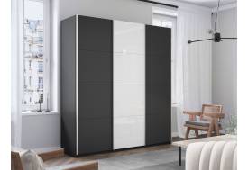 Шкаф-купе Прайм Широкий 3-х дверный два ДСП/Стекло Белое Серый Диамант