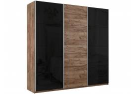 Шкаф-купе Прайм Широкий 3-х дверный два черных стекла/ДСП Крафт табачный