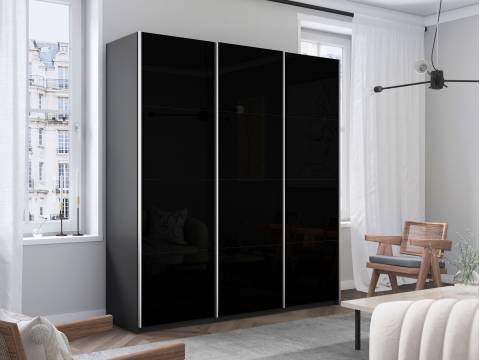 Шкаф-купе Прайм Широкий 3-х дверный три черных стекла Серый Диамант