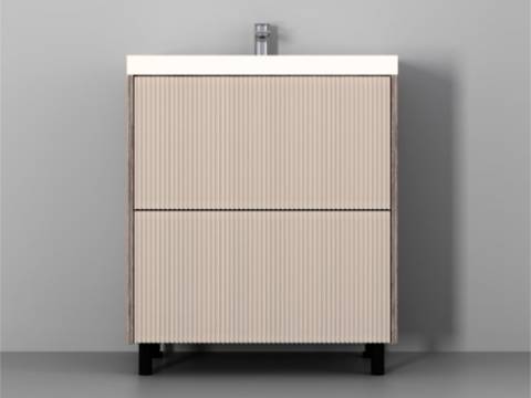 Тумба Рица 80 напольная 2 ящика раковина Слим 80 cерый/керамика