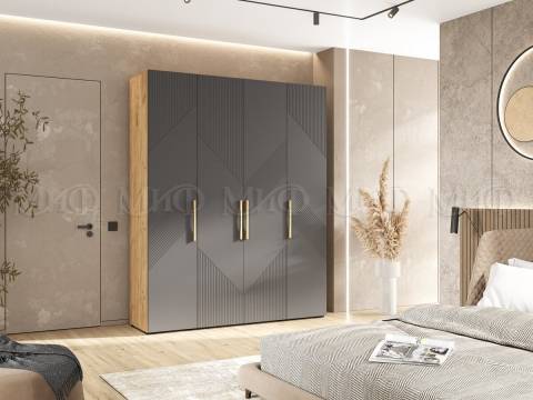 Шкаф 4-х створчатый (1800) Ирис Браш Графит, Дуб Крафт