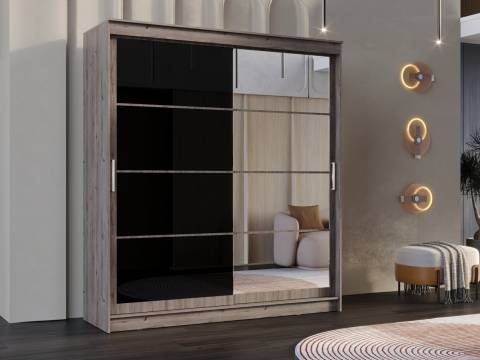 Шкаф-купе Гранд-1 2000 Дуб Горный-двери Зеркало-Лакобель черный