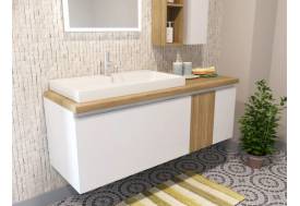 Тумба с раковиной подвесной Malibu 1400 левосторонний 2 ящика со вставкой массив