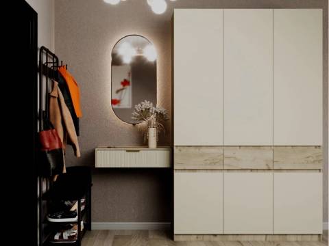 Шкаф распашной трехстворчатый Атлант Дуб крафт серый/Кашемир